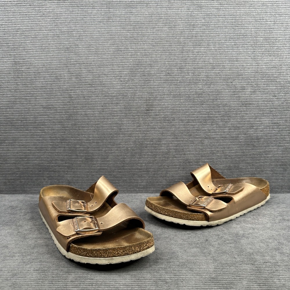 Vtg Birkenstock Arizona Metallic Copper Two Strap Slide Sandals Sz 9-9.5